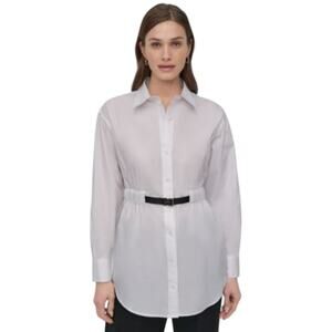 DKNY Women's Cotton Belted Button-Front Shirt in White